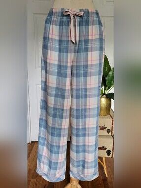 NWT Victoria's Secret Light Pink & Blue Plaid Flannel Pajamas Pants Size S